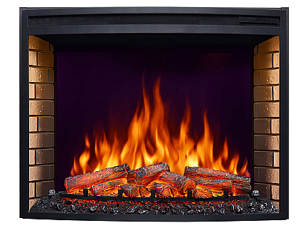 Wkład kominkowy elektryczny do zabudowy ArtiFlame AF33 – zakrzywiona szyba, szerokość ≈ 85 cm, efekt płomienia 3D, oświetlenie LED, ogrzewanie