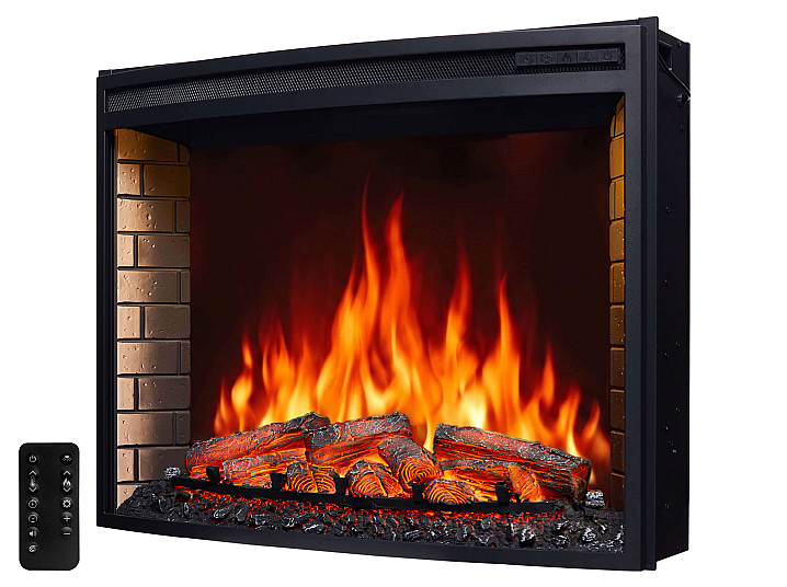 Wkład kominkowy elektryczny do zabudowy ArtiFlame AF33 – zakrzywiona szyba, szerokość ≈ 85 cm, efekt płomienia 3D, oświetlenie LED, ogrzewanie - 3-3