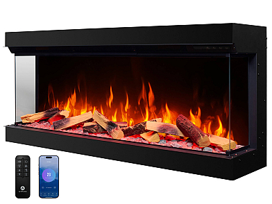 Wkład kominkowy elektryczny do zabudowy ArtiFlame AF50TS – trójstronny, szerokość 125 cm, efekt płomienia 3D, ogrzewanie, Wi-Fi