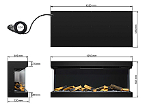 Wkład kominkowy elektryczny do zabudowy ArtiFlame AF50TS – trójstronny, szerokość 125 cm, efekt płomienia 3D, ogrzewanie, Wi-Fi - 8-8M