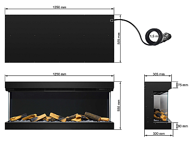 Wkład kominkowy elektryczny do zabudowy trójstronny 3D ArtiFlame AF50TS