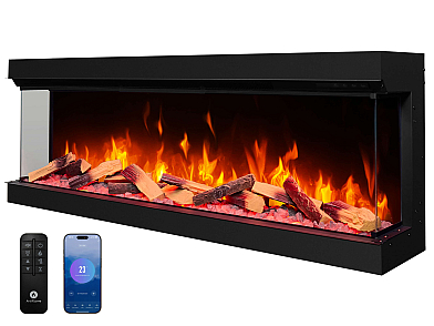 Wkład kominkowy elektryczny do zabudowy ArtiFlame AF60TS – trójstronny, szerokość 150 cm, efekt płomienia 3D, ogrzewanie, Wi-Fi