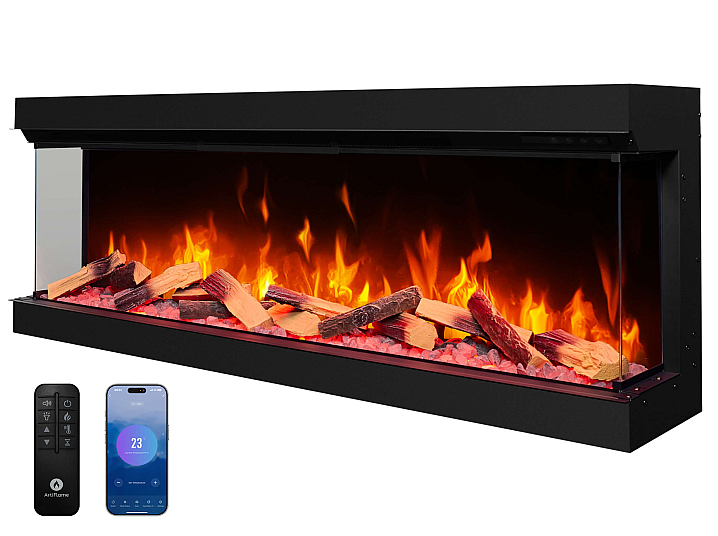 Wkład kominkowy elektryczny do zabudowy ArtiFlame AF60TS – trójstronny, szerokość 150 cm, efekt płomienia 3D, ogrzewanie, Wi-Fi - 3-3