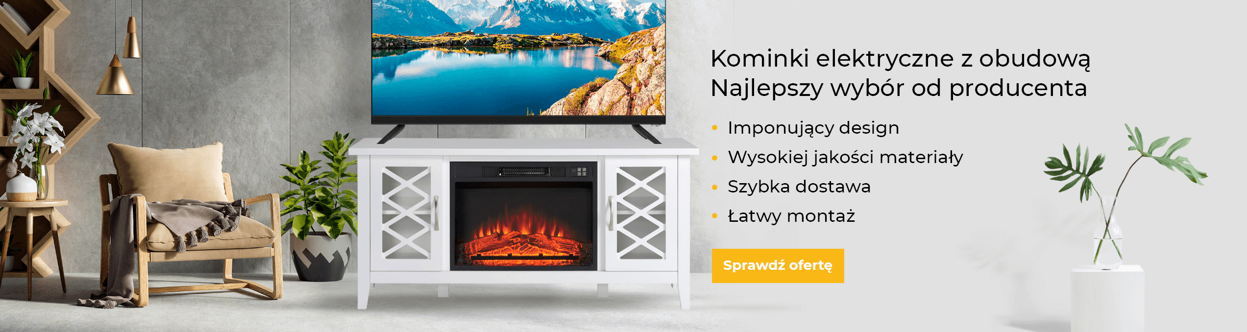 Kominki elektryczne z obudową